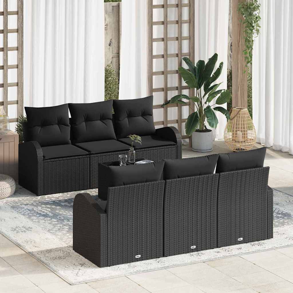 Havesofa Sæt 7 stk. 6-Antal sæder Sort polyrattan