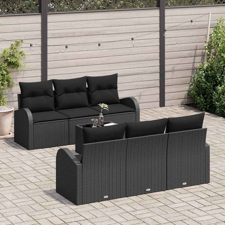 Havesofa Sæt 7 stk. 6-Antal sæder Sort polyrattan