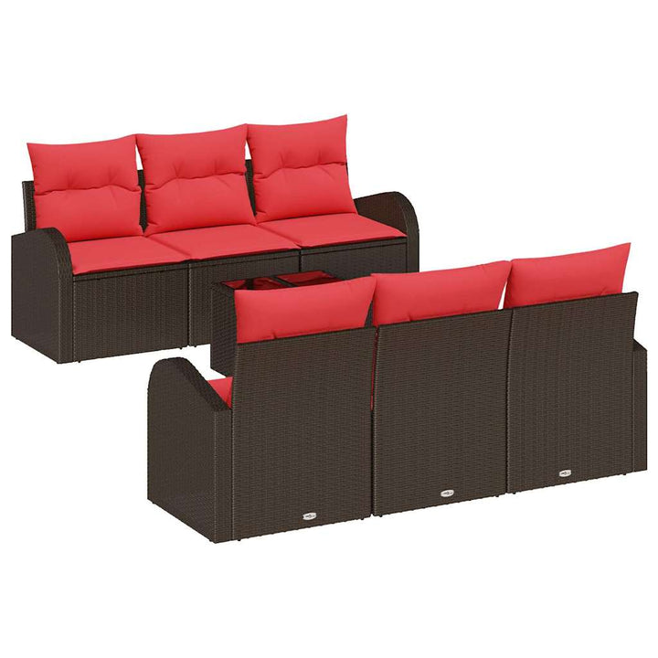 Havesofa Sæt med opbevaring 7 pcs Beige og Rød polyrattan