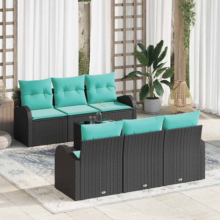 Havesofa Sæt med opbevaring 7 pcs Sort og turkis polyrattan
