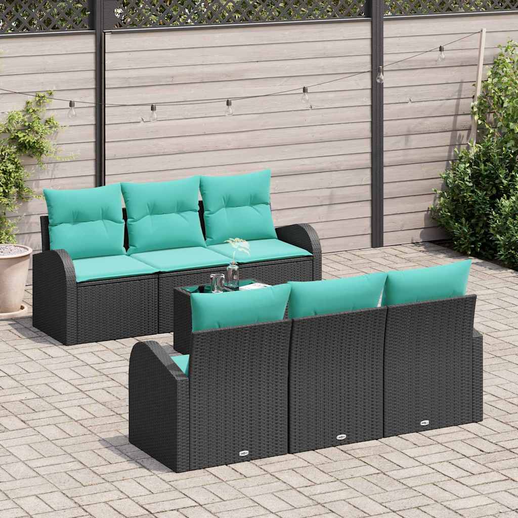 Havesofa Sæt med opbevaring 7 pcs Sort og turkis polyrattan