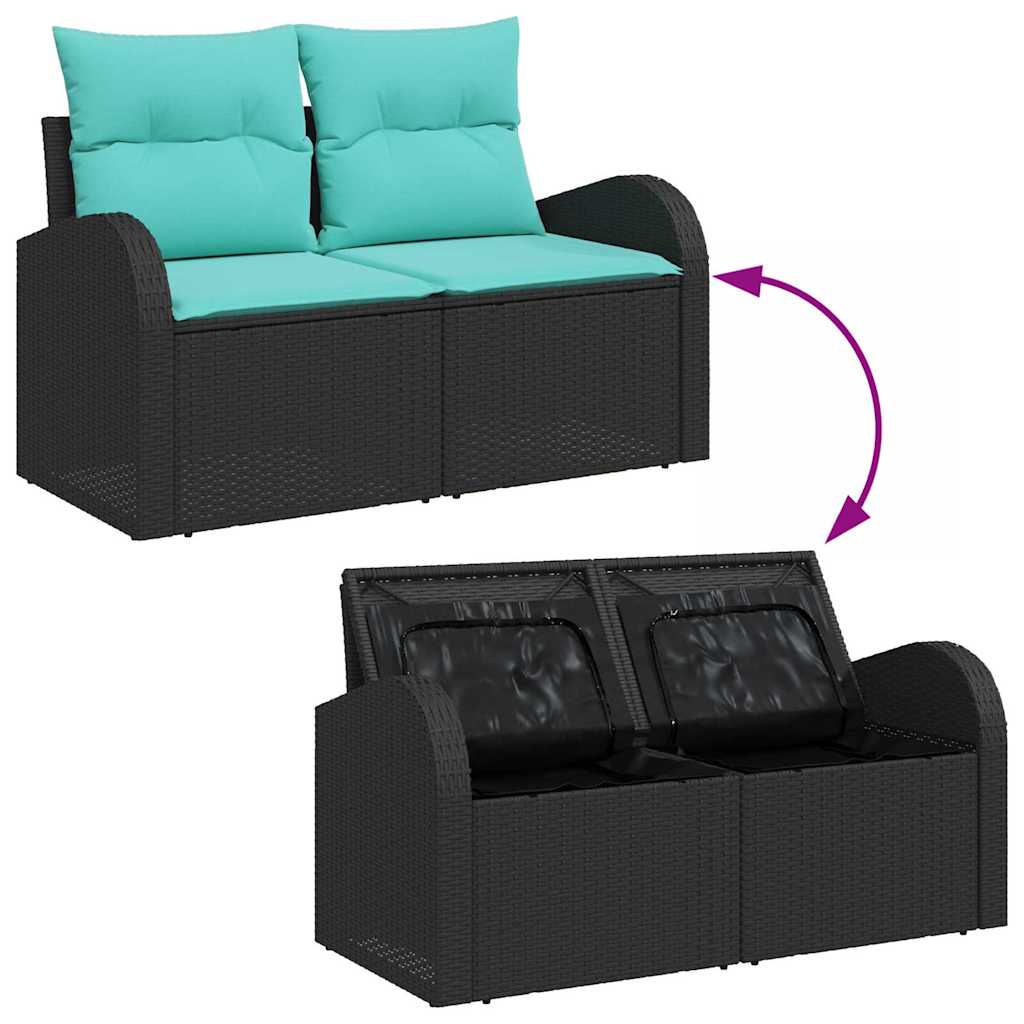 Havesofa Sæt 7 stk. 6-Antal sæder Sort og turkis polyrattan