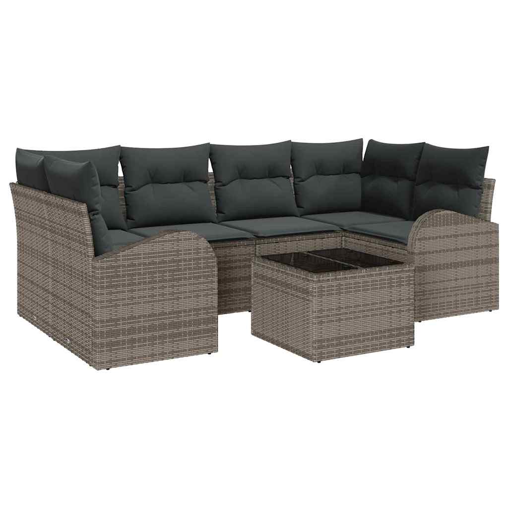 Havesofa Sæt med opbevaring med pude 7 pcs Grå polyrattan