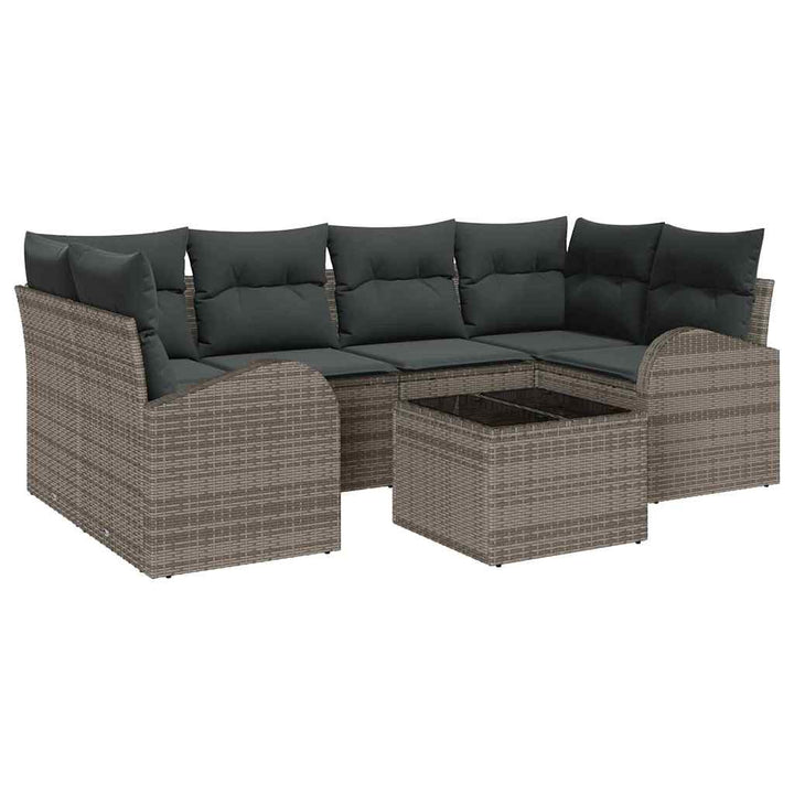Havesofa Sæt med opbevaring med pude 7 pcs Grå polyrattan