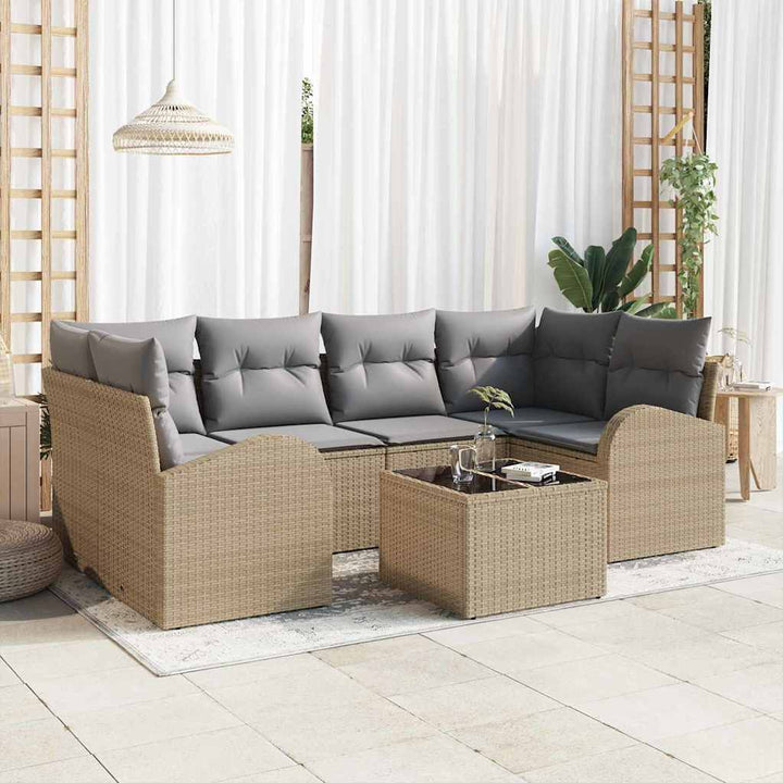 Havesofa Sæt 7 stk. 6-Antal sæder Beige og grå polyrattan