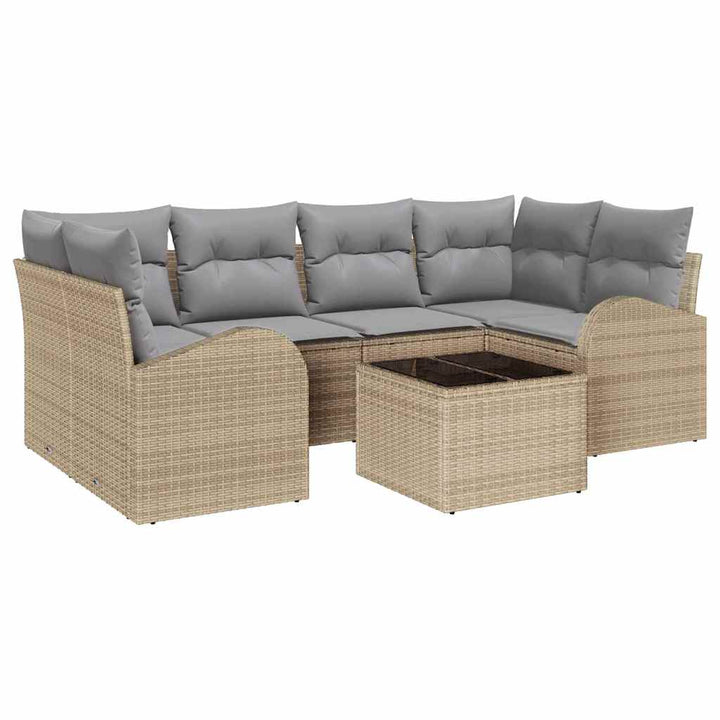 Havesofa Sæt 7 stk. 6-Antal sæder Beige og grå polyrattan