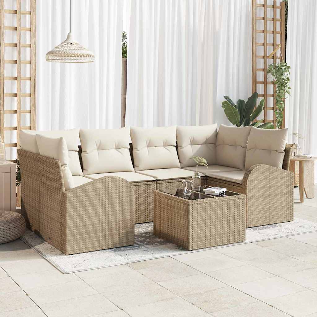 Havesofa Sæt 7 stk. 6-Antal sæder Beige og creme polyrattan