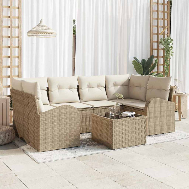 Havesofa Sæt 7 stk. 6-Antal sæder Beige og creme polyrattan