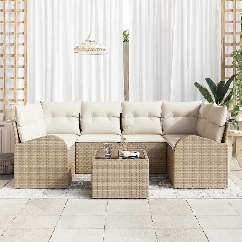 Havesofa Sæt 7 stk. 6-Antal sæder Beige og creme polyrattan