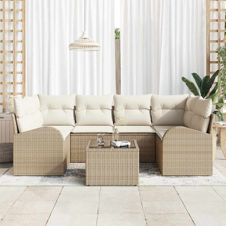 Havesofa Sæt 7 stk. 6-Antal sæder Beige og creme polyrattan