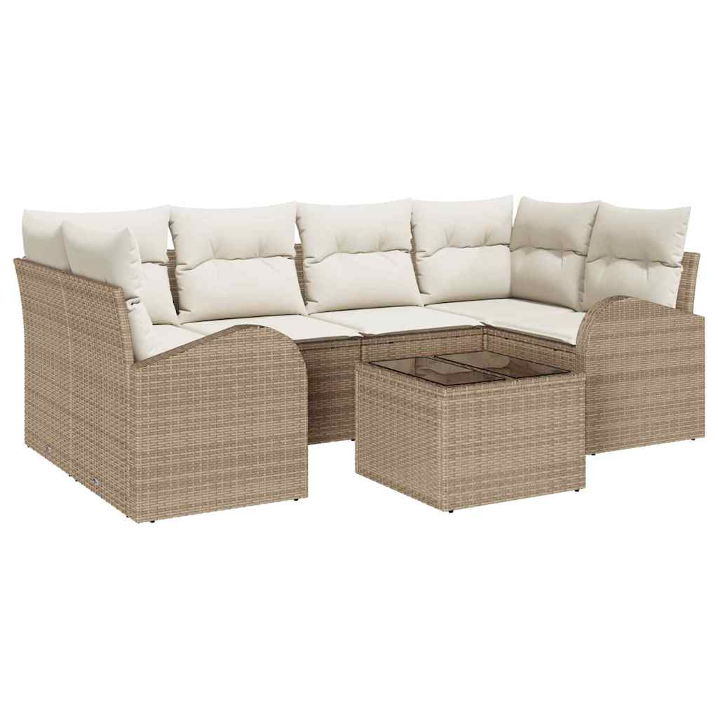 Havesofa Sæt 7 stk. 6-Antal sæder Beige og creme polyrattan