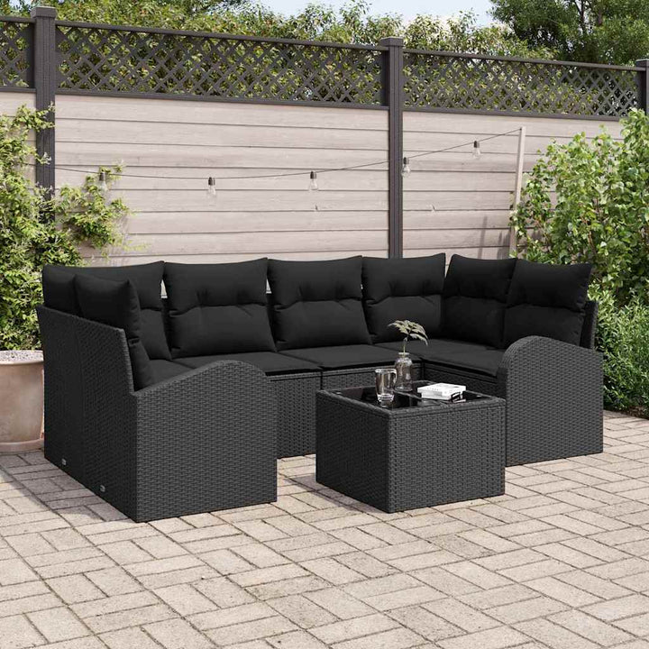 Havesofa Sæt 7 stk. 6-Antal sæder Sort polyrattan