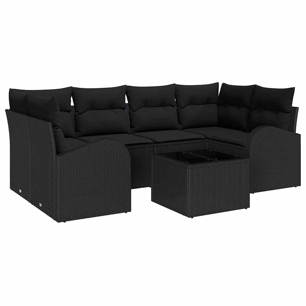 Havesofa Sæt 7 stk. 6-Antal sæder Sort polyrattan