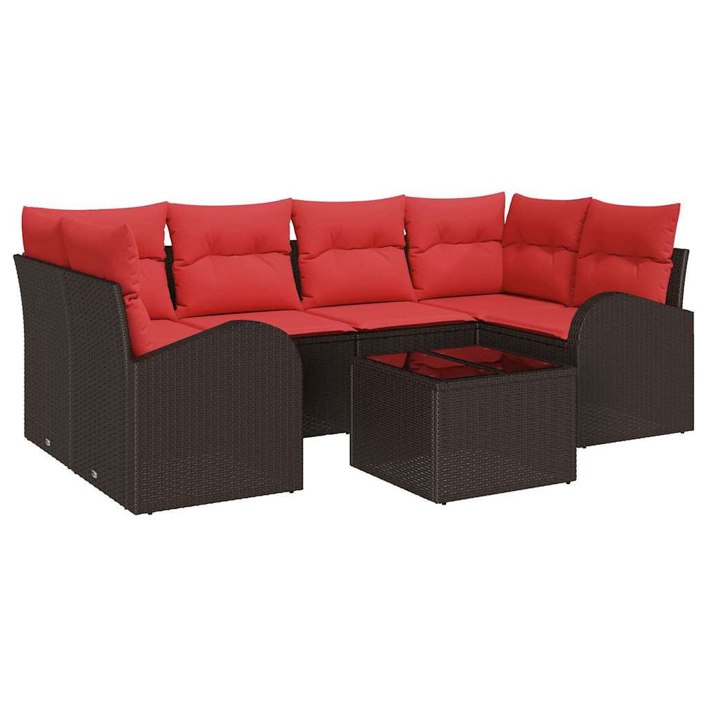Havesofa Sæt med opbevaring 7 pcs Beige og Rød polyrattan