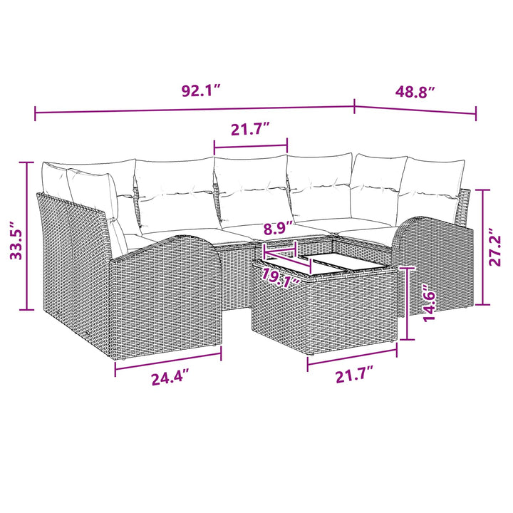 Havesofa Sæt med opbevaring 7 pcs Beige og Rød polyrattan