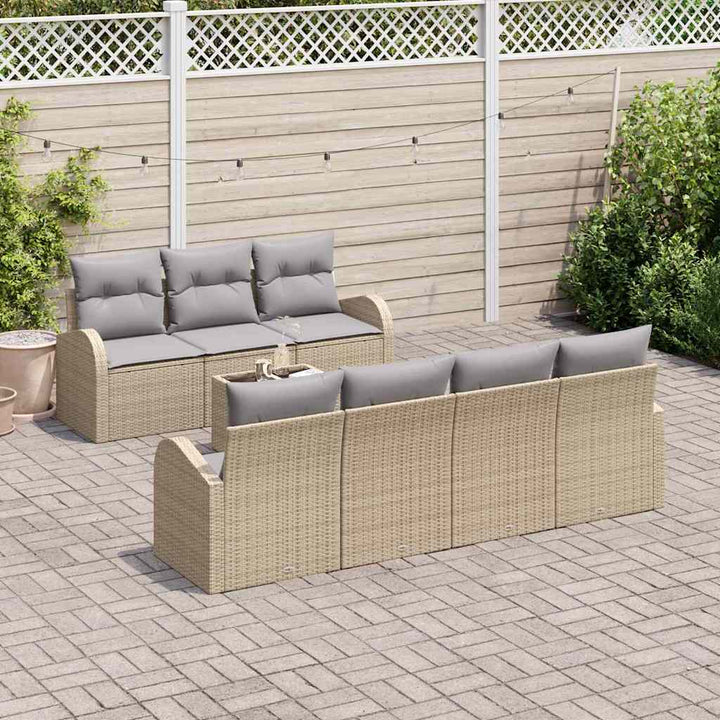 Havesofa Sæt 8 stk. 7-Antal sæder Beige og grå polyrattan
