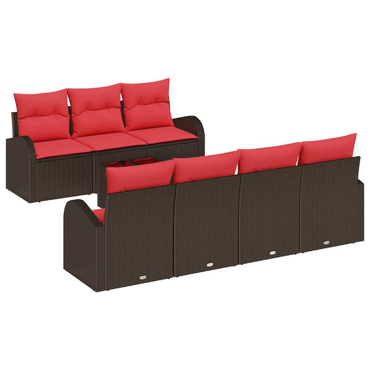 Havesofa Sæt med opbevaring 8 pcs Beige og Rød polyrattan