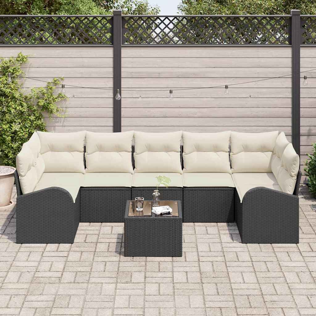 Havesofa Sæt 8 stk. 7-Antal sæder Sort og Cream polyrattan