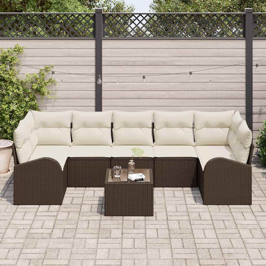 Havesofa Sæt 8 stk. 7-Antal sæder Brun og Creme polyrattan