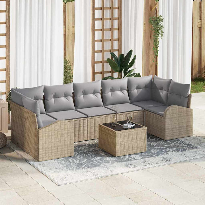 Havesofa Sæt 8 stk. 7-Antal sæder Beige og grå polyrattan