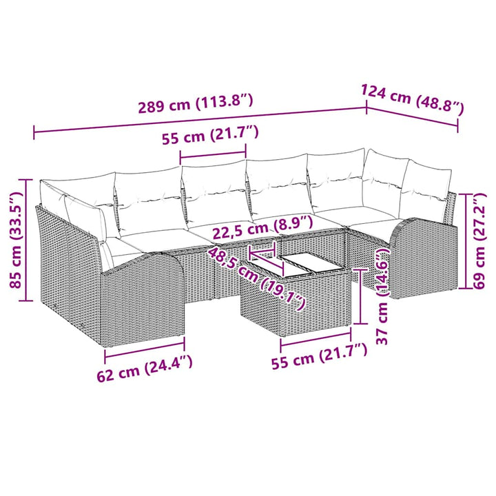 Havesofa Sæt 8 pcs Beige og grå 289 x 124 x 69 cm polyrattan