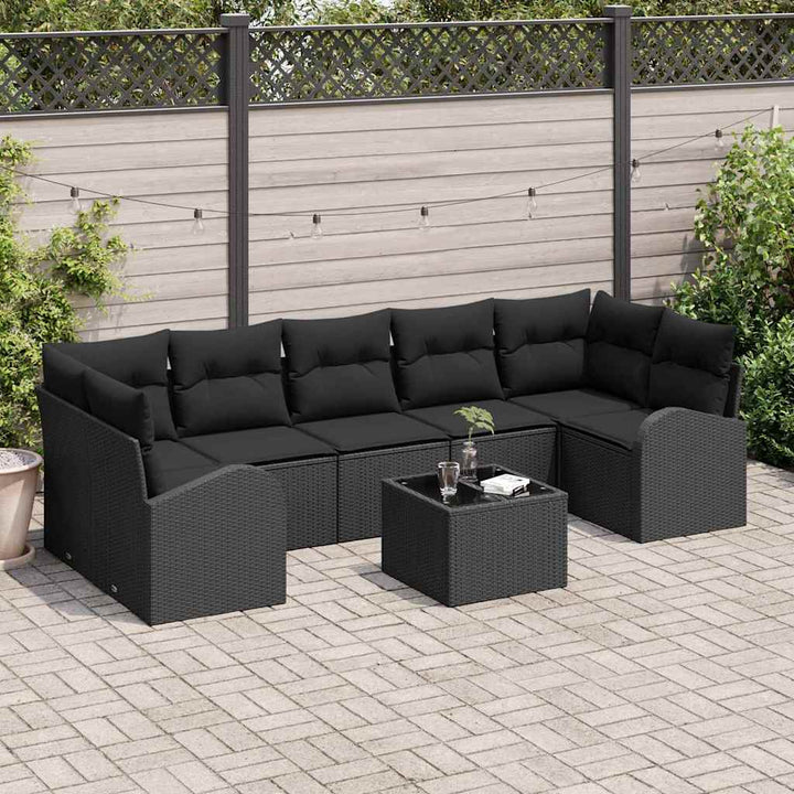 Havesofa Sæt 8 stk. 7-Antal sæder Sort polyrattan