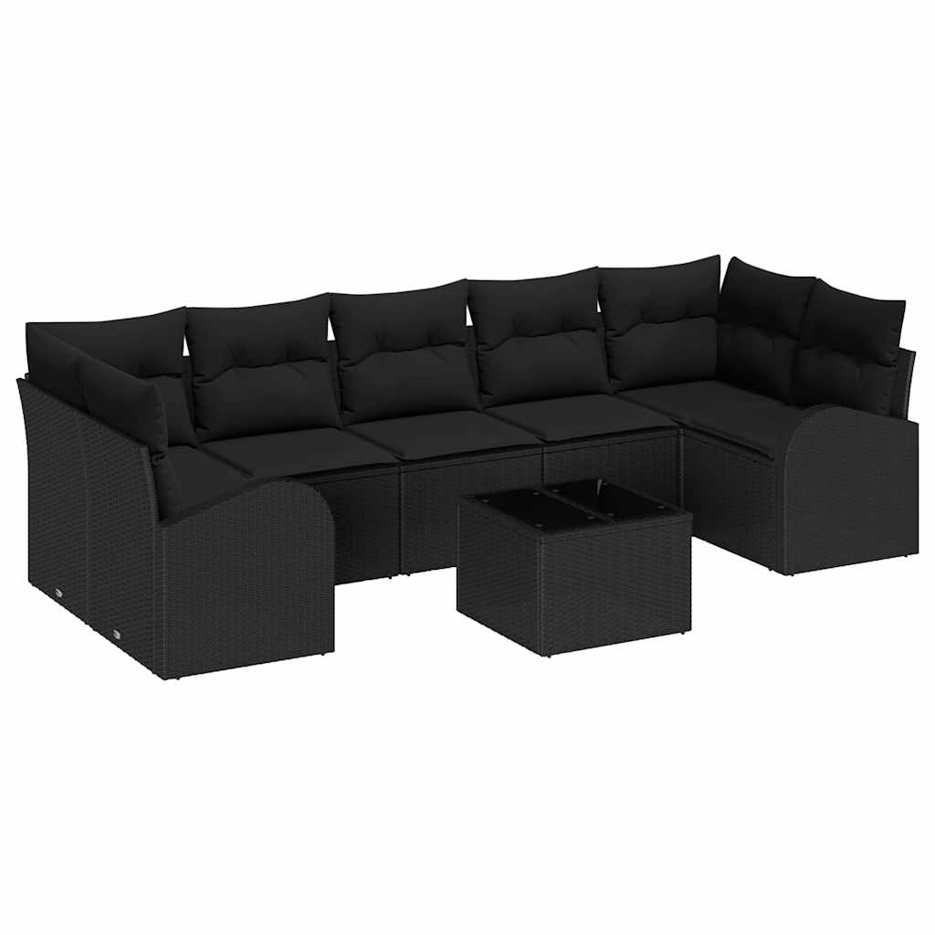 Havesofa Sæt 8 stk. 7-Antal sæder Sort polyrattan