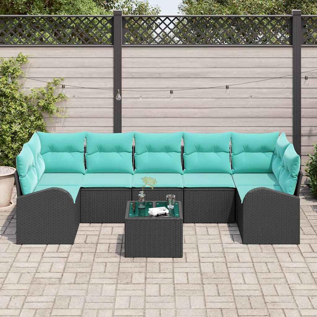 Havesofa Sæt 8 stk. 7-Antal sæder Sort og turkis polyrattan