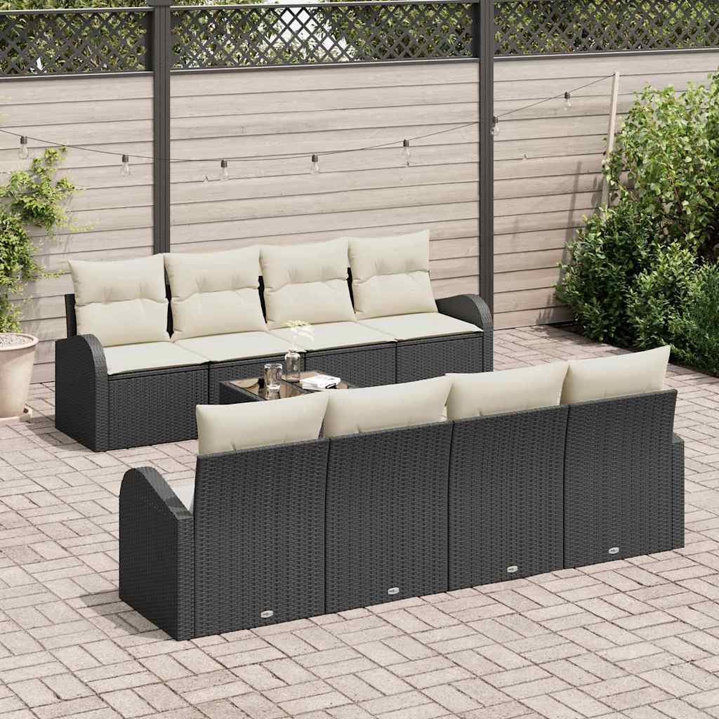 Havesofa Sæt med opbevaring 9 pcs Sort og Cream polyrattan