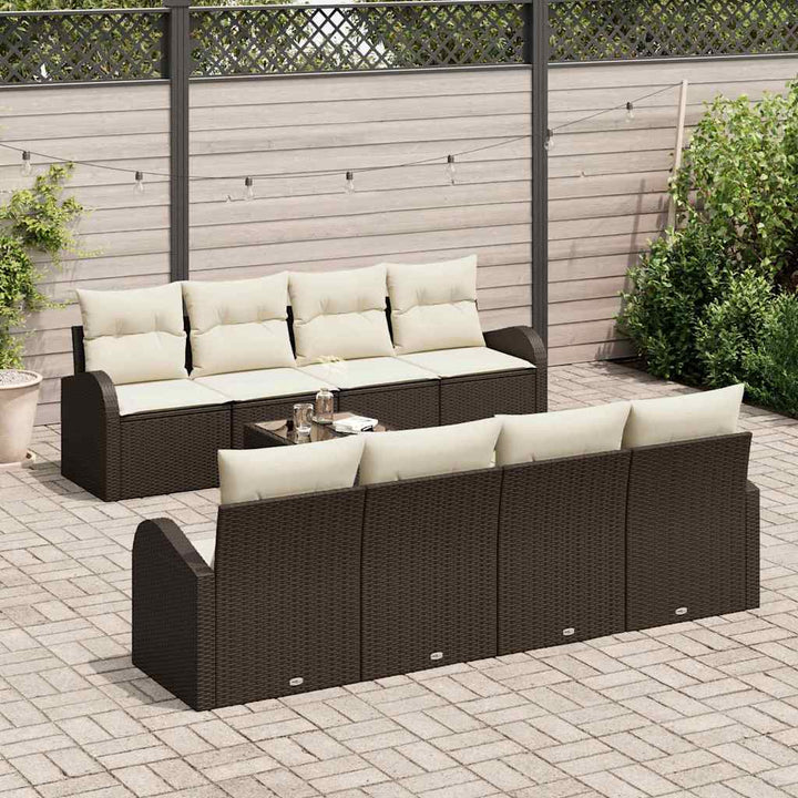 Havesofa Sæt med opbevaring 9 pcs Brun og Creme polyrattan