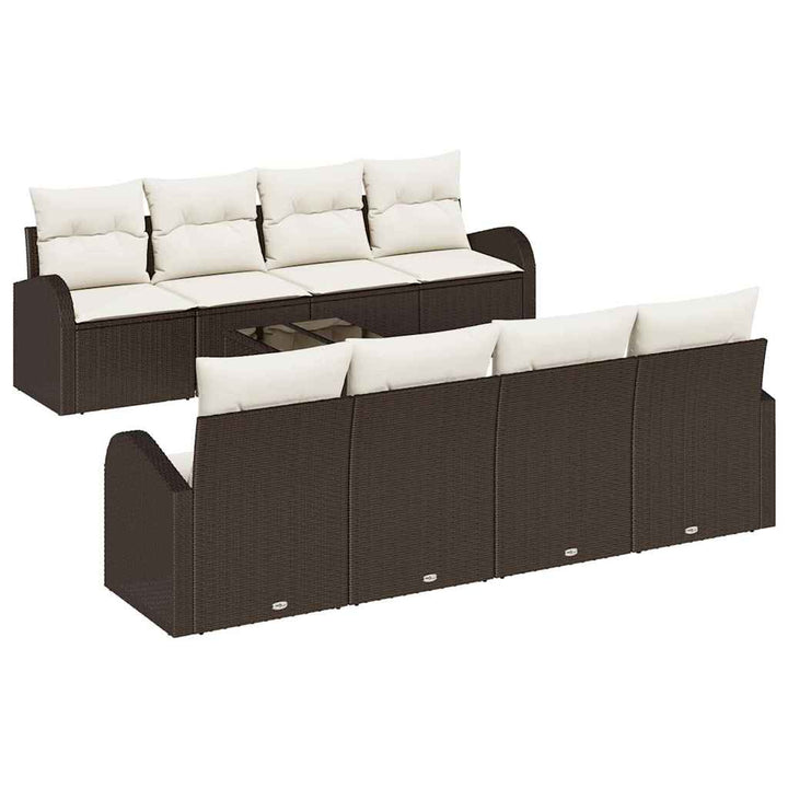 Havesofa Sæt med opbevaring 9 pcs Brun og Creme polyrattan