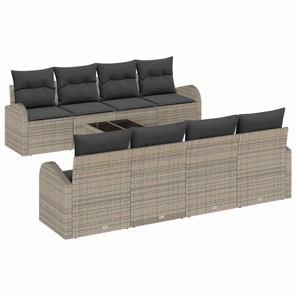 Havesofa Sæt med opbevaring med pude 9 pcs Grå polyrattan