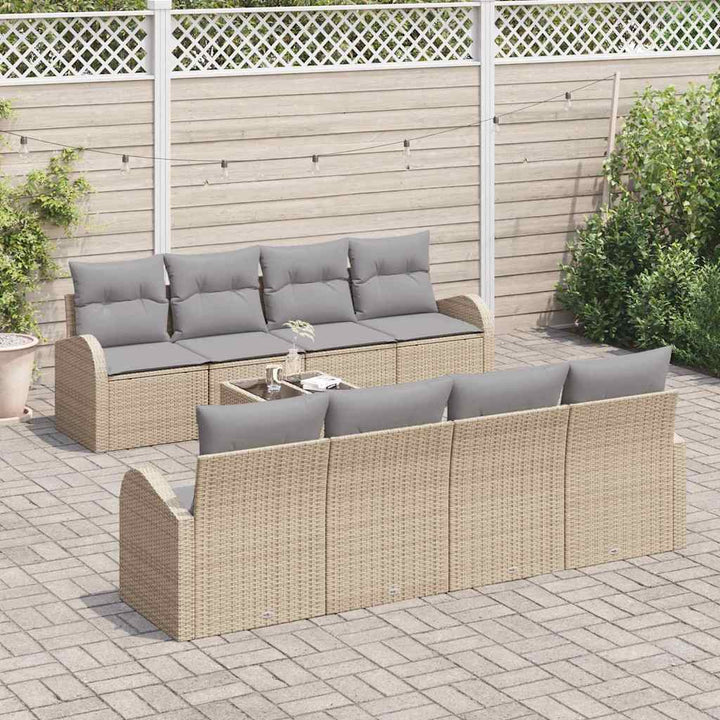 Havesofa Sæt med opbevaring 9 pcs Beige og grå polyrattan