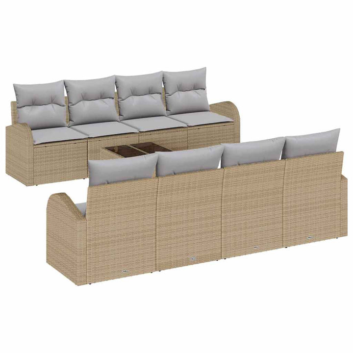 Havesofa Sæt med opbevaring 9 pcs Beige og grå polyrattan
