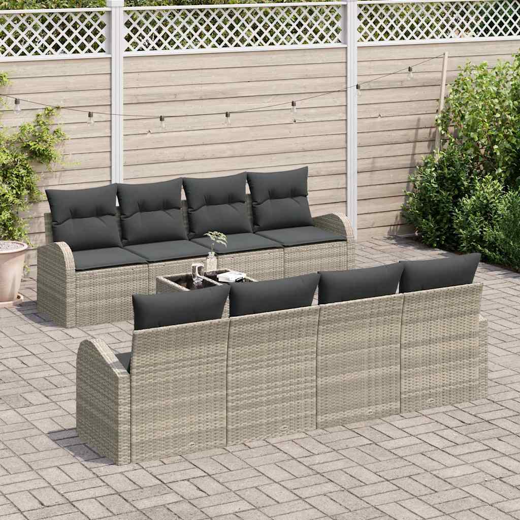 Havesofa Sæt med pude 9 pcs Lysegrå og mørkegrå polyrattan