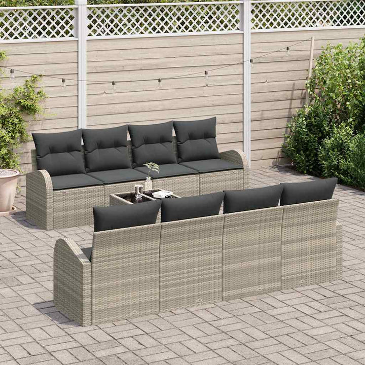 Havesofa Sæt med pude 9 pcs Lysegrå og mørkegrå polyrattan
