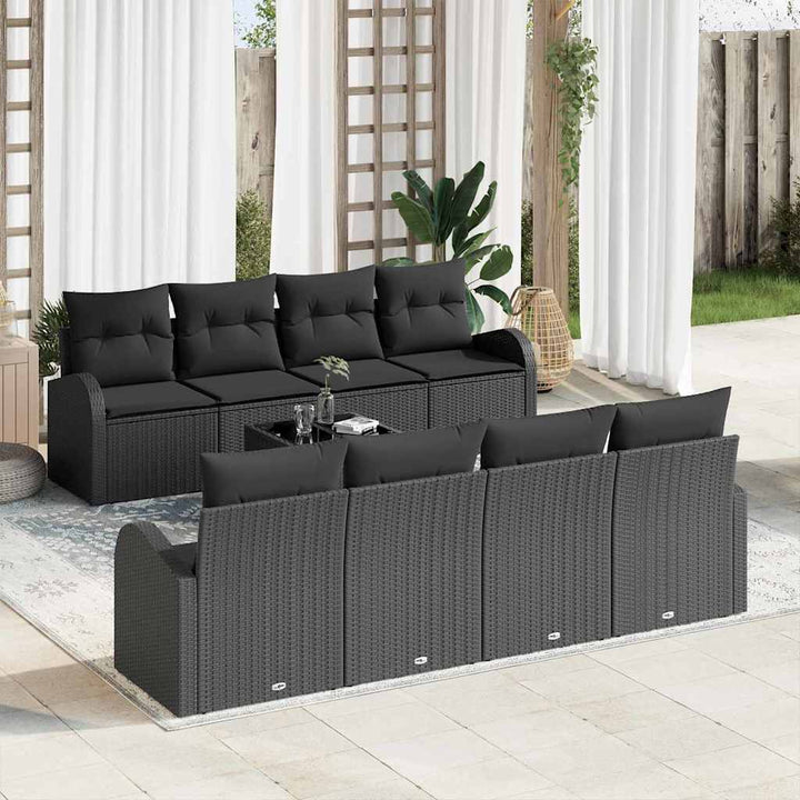 Havesofa Sæt med opbevaring med pude 9 pcs Sort polyrattan
