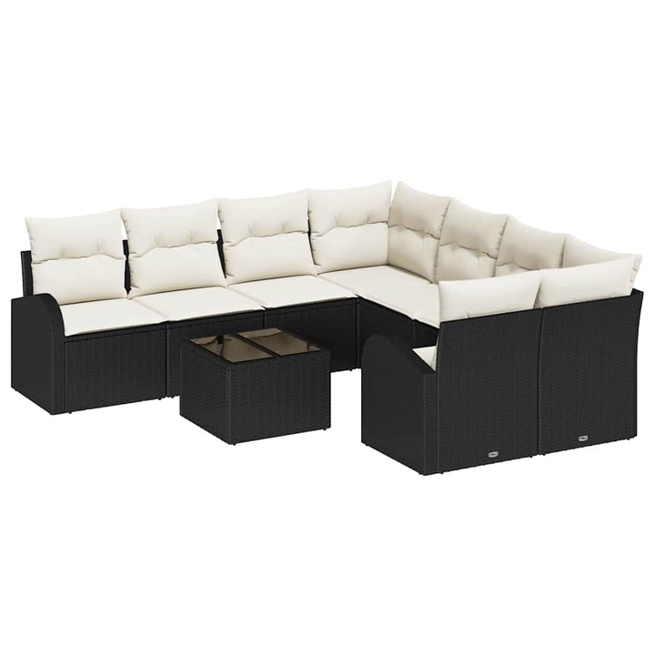 Sofa Sæt med pude med opbevaring 9 pcs Sort og Cream polyrattan