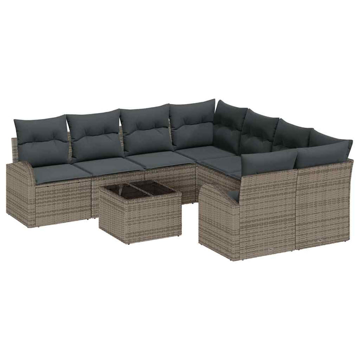 Sofa Sæt med pude med opbevaring 9 pcs Grå polyrattan