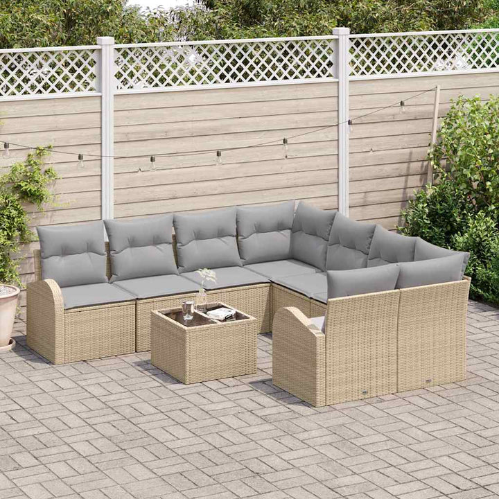 Sofa Sæt med pude med opbevaring 9 pcs Beige og grå polyrattan