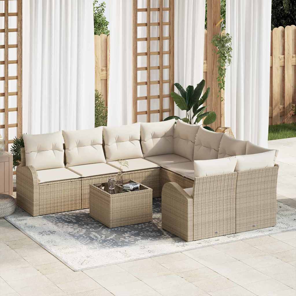 Sofa Sæt med pude 9 pcs Beige og creme polyrattan