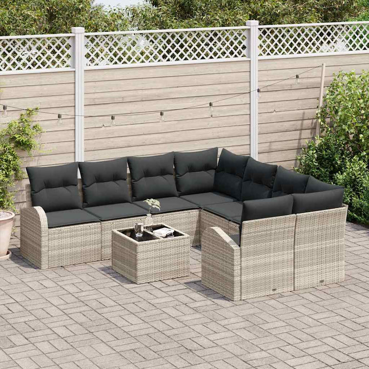 Sofa Sæt med pude 9 pcs Lysegrå og mørkegrå polyrattan