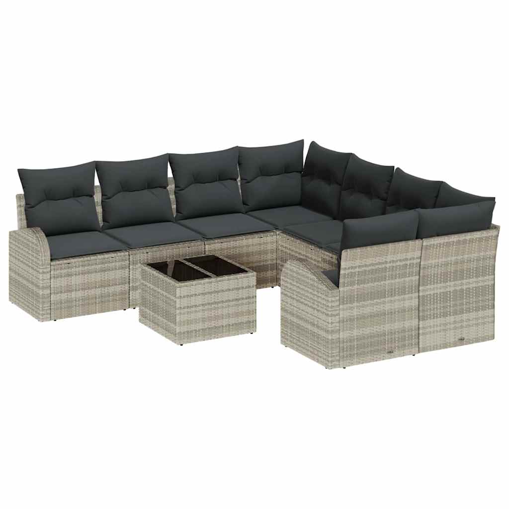 Sofa Sæt med pude 9 pcs Lysegrå og mørkegrå polyrattan