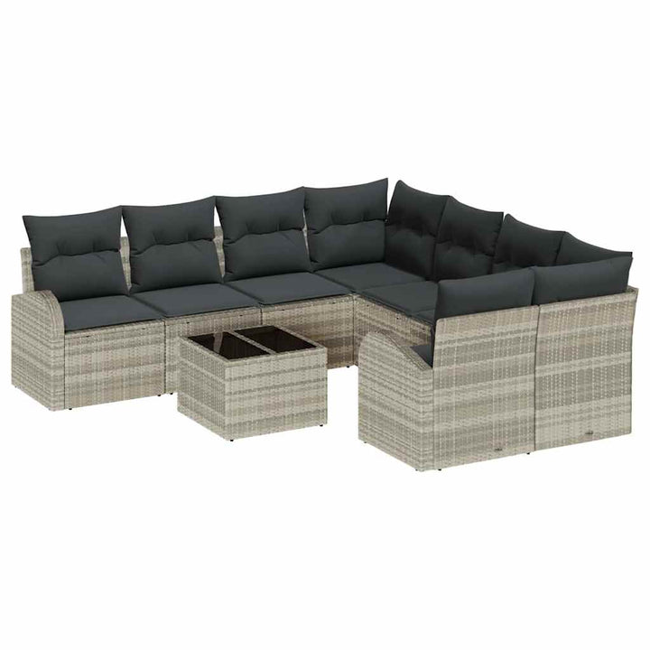 Sofa Sæt med pude 9 pcs Lysegrå og mørkegrå polyrattan