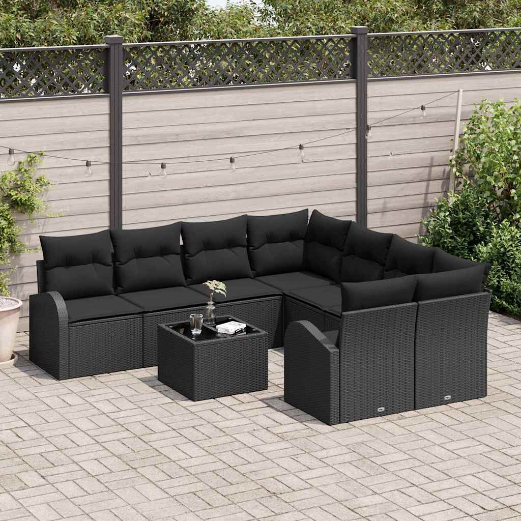 Sofa Sæt med pude med opbevaring 9 pcs Sort polyrattan