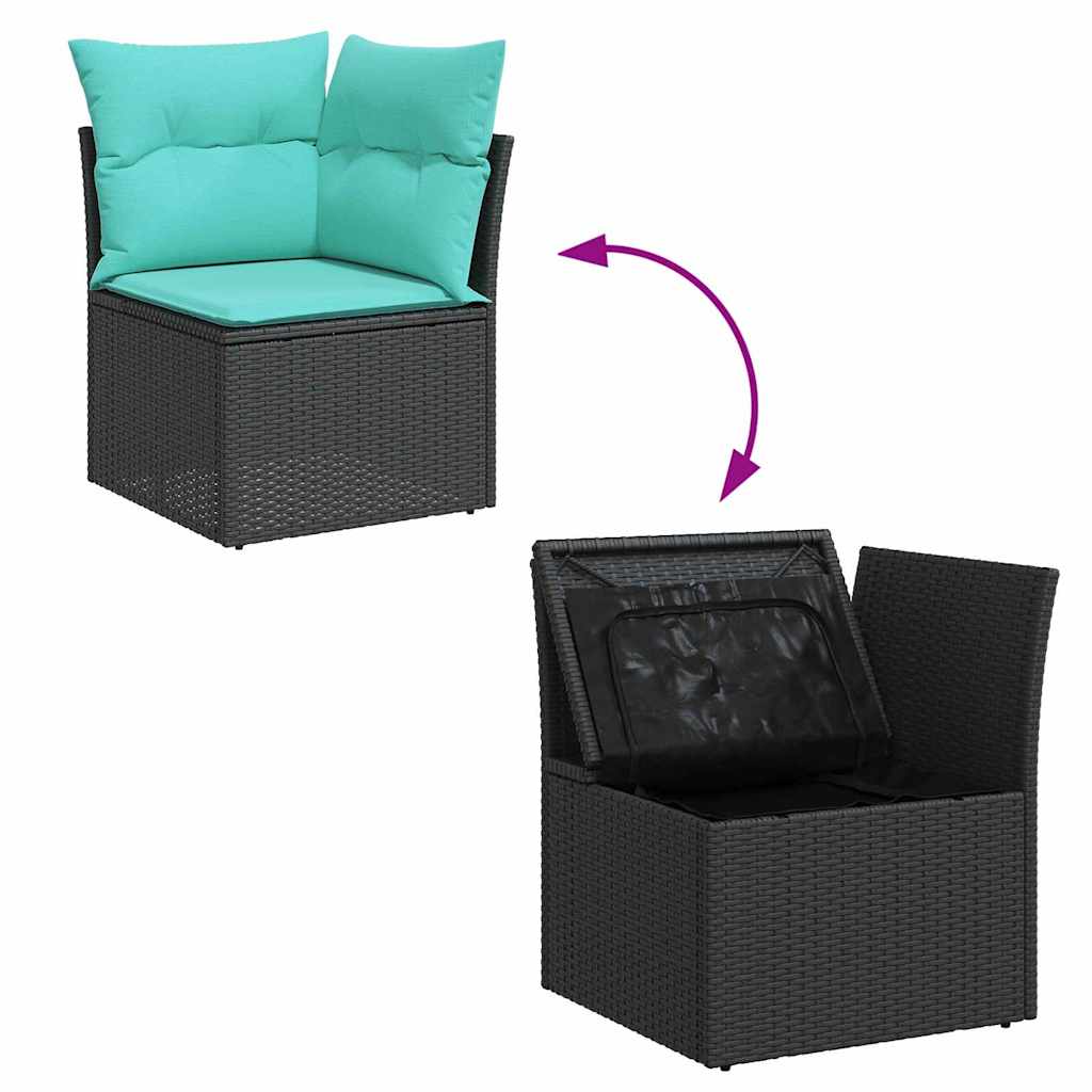 Sofa Sæt 9 stk. 8-Antal sæder Sort og turkis polyrattan