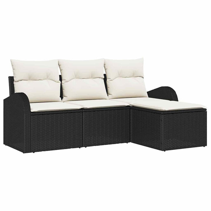 Sofa Sæt med pude med opbevaring 4 pcs Sort og Hvid polyrattan