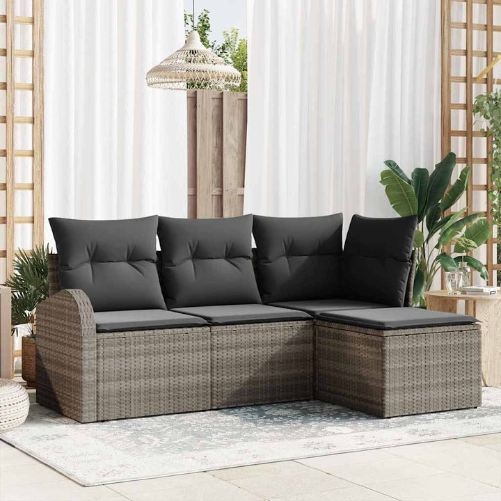 Sofa Sæt med pude med opbevaring 4 pcs Grå polyrattan