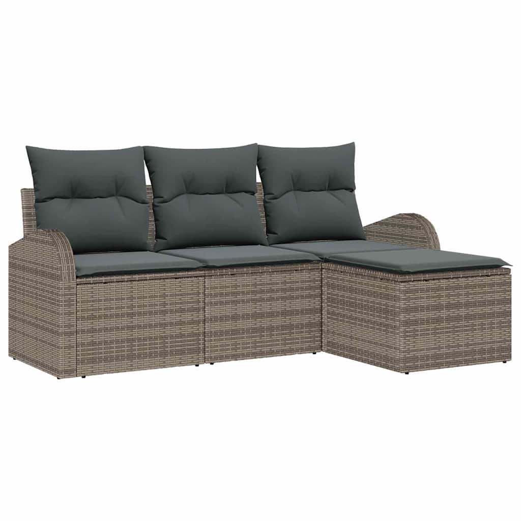 Sofa Sæt med pude med opbevaring 4 pcs Grå polyrattan