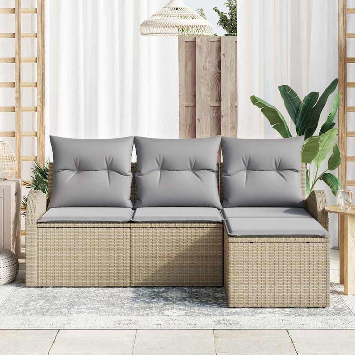 Sofa Sæt med pude 4 pcs Beige og lys grå polyrattan